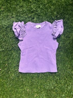 Women's Lavender Ruffle Sleeve Top Anthropologie XS